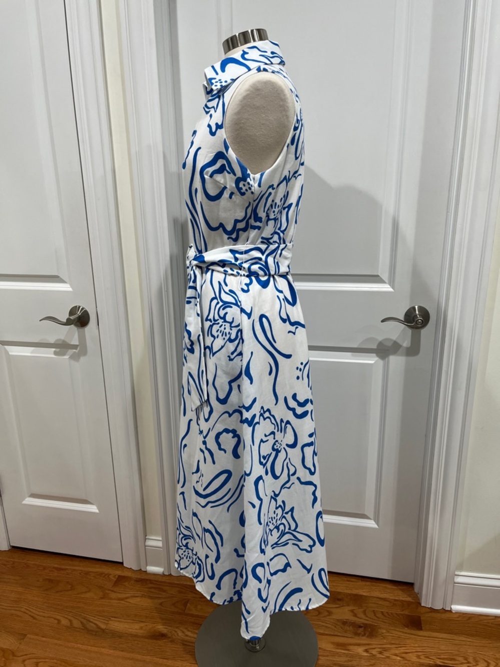 Ador Curve Pocket Sleeveless Shirt Maxi Dress White Blue Floral Size M - Picture 6 of 16